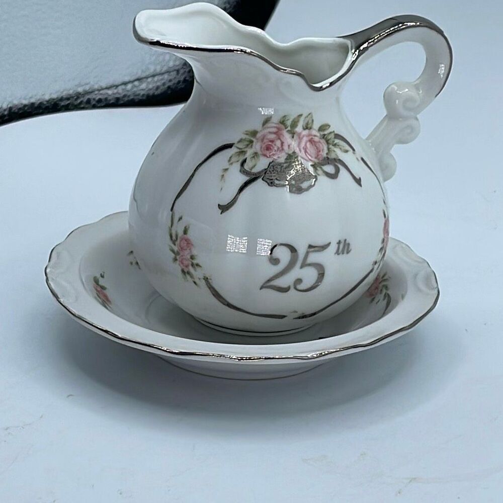 Vintage Lefton 25th anniversary creamer & underplate set
